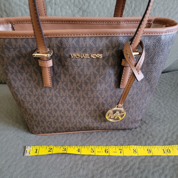 Michael Kors Jet Set Travel Extra-Small Logo Top-Zip Tote Bag in Brown - Picture 10 of 16